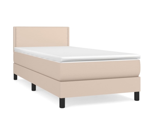 Cama box spring con colchón cuero sintético capuchino 90x200 cm