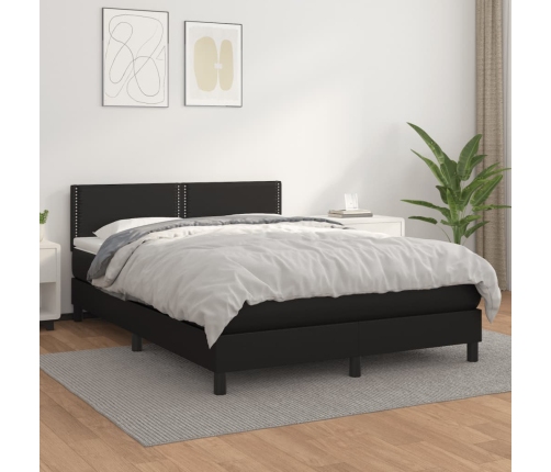 Cama box spring con colchón cuero sintético negro 140x190 cm