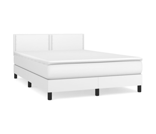 Cama box spring con colchón cuero sintético blanco 140x190 cm