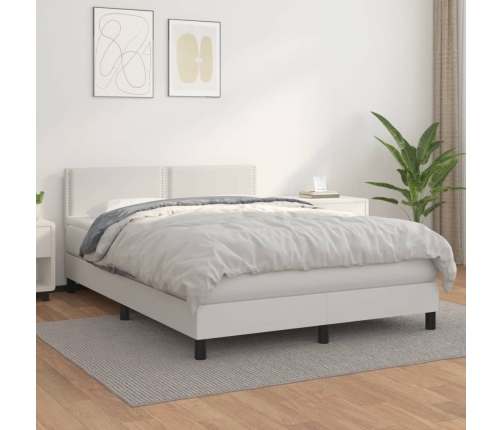 Cama box spring con colchón cuero sintético blanco 140x190 cm