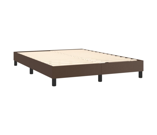 Cama box spring con colchón cuero sintético marrón 140x190 cm