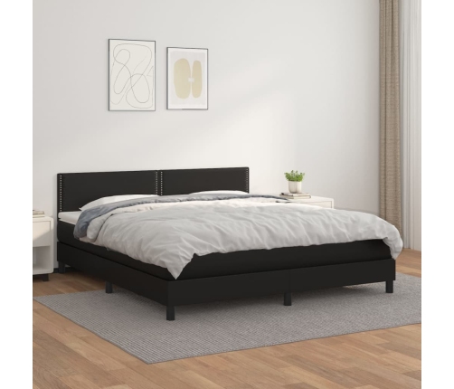 Cama box spring con colchón cuero sintético negro 160x200 cm