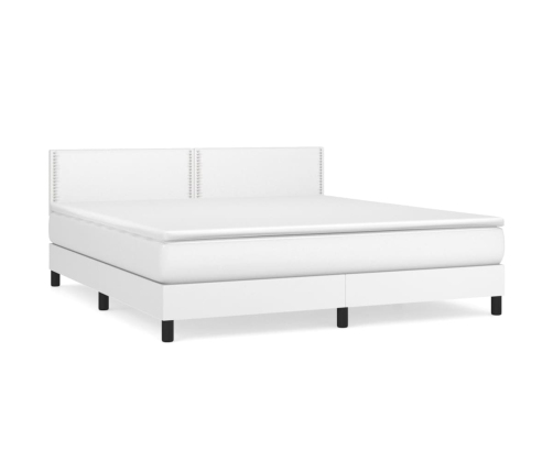 Cama box spring con colchón cuero sintético blanco 160x200 cm