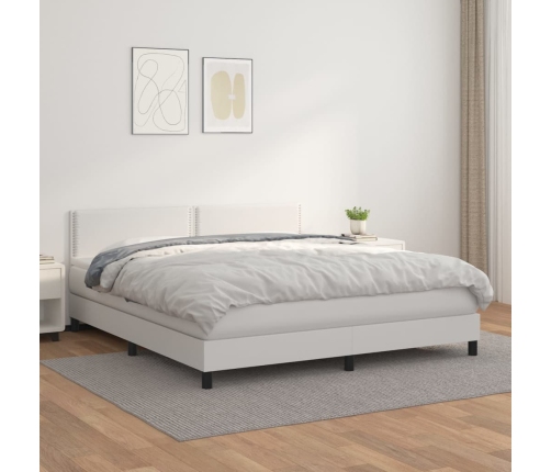 Cama box spring con colchón cuero sintético blanco 160x200 cm