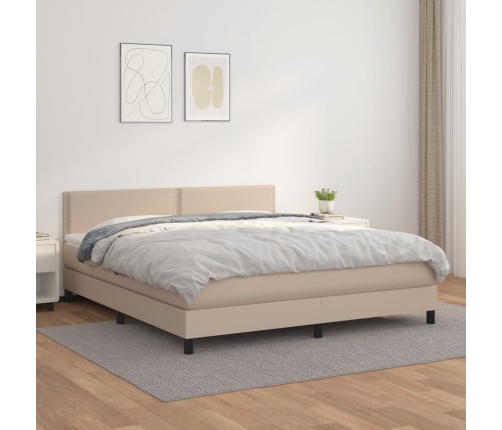 Cama box spring con colchón cuero sintético capuchino 160x200cm