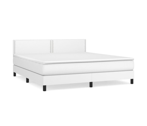 Cama box spring con colchón cuero sintético blanco 180x200 cm