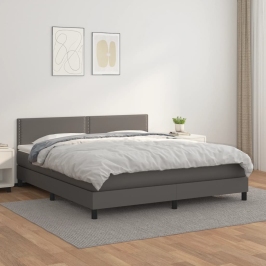 Cama box spring con colchón cuero sintético gris 180x200 cm