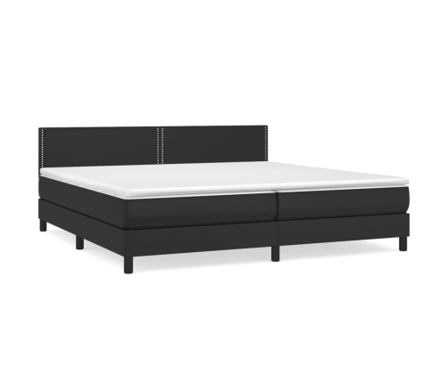 Cama box spring con colchón cuero sintético negro 200x200 cm