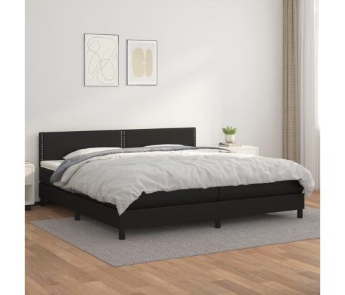 Cama box spring con colchón cuero sintético negro 200x200 cm