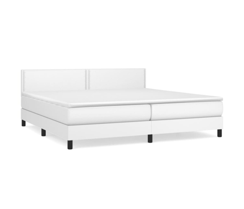 Cama box spring con colchón cuero sintético blanco 200x200 cm