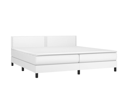 Cama box spring con colchón cuero sintético blanco 200x200 cm