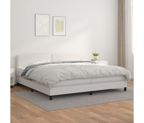 Cama box spring con colchón cuero sintético blanco 200x200 cm