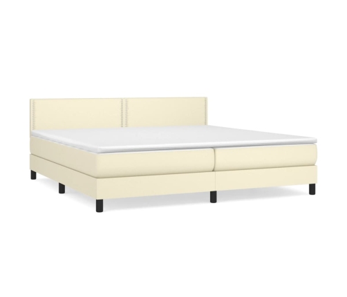 Cama box spring con colchón cuero sintético crema 200x200 cm