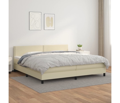 Cama box spring con colchón cuero sintético crema 200x200 cm