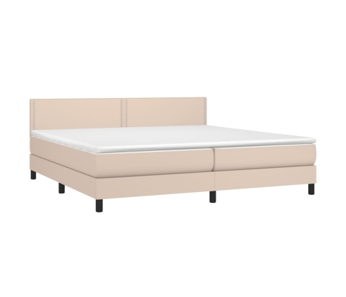 Cama box spring con colchón cuero sintético capuchino 200x200cm