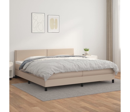 Cama box spring con colchón cuero sintético capuchino 200x200cm