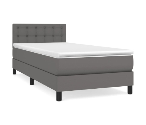 Cama box spring con colchón cuero sintético gris 80x200 cm