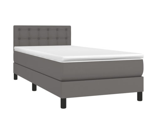 Cama box spring con colchón cuero sintético gris 80x200 cm