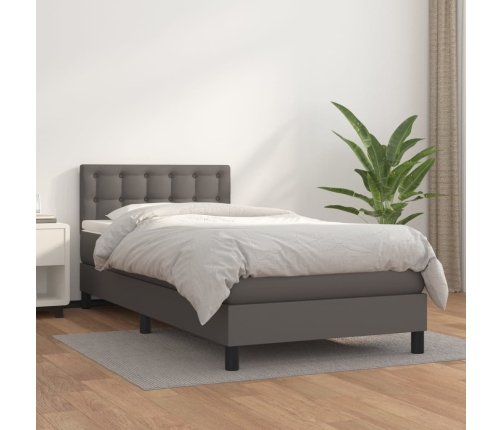 Cama box spring con colchón cuero sintético gris 80x200 cm