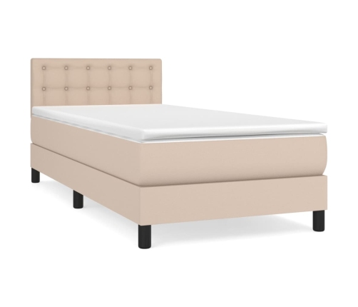 Cama box spring con colchón cuero sintético capuchino 90x190 cm