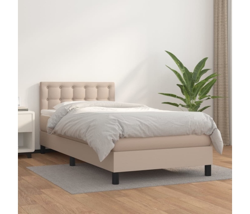 Cama box spring con colchón cuero sintético capuchino 90x190 cm