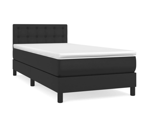 Cama box spring con colchón cuero sintético negro 90x190 cm