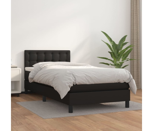 Cama box spring con colchón cuero sintético negro 90x190 cm