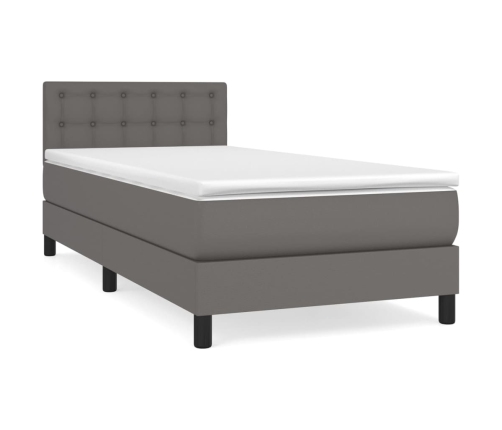 vidaXL Cama box spring con colchón cuero sintético gris 90x200 cm