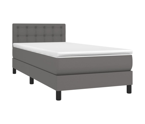 vidaXL Cama box spring con colchón cuero sintético gris 90x200 cm