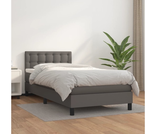 vidaXL Cama box spring con colchón cuero sintético gris 90x200 cm