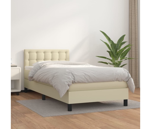 Cama box spring con colchón cuero sintético crema 100x200 cm