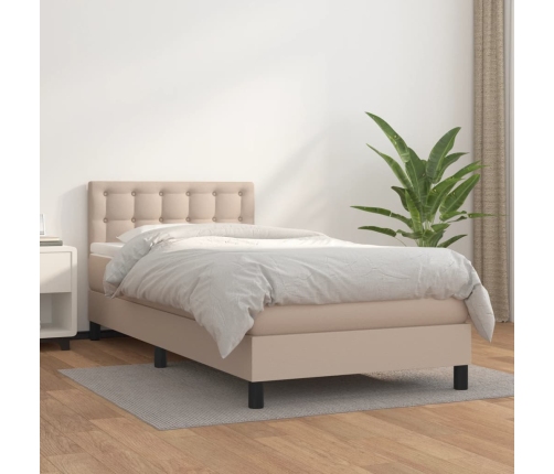 Cama box spring con colchón cuero sintético capuchino 100x200cm