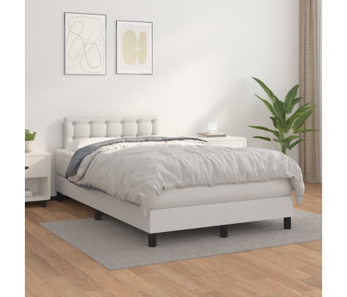 Cama box spring con colchón cuero sintético blanco 120x200 cm