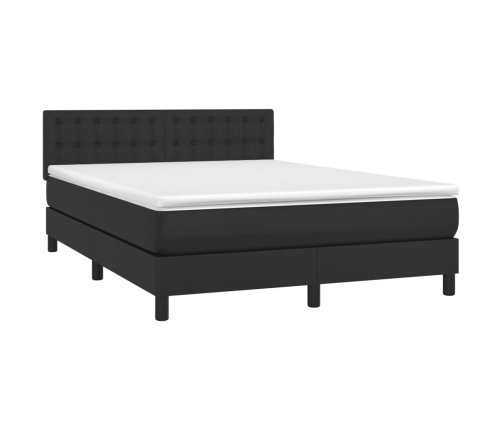 Cama box spring con colchón cuero sintético negro 140x190 cm