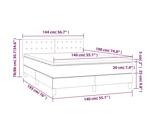 Cama box spring con colchón cuero sintético negro 140x190 cm