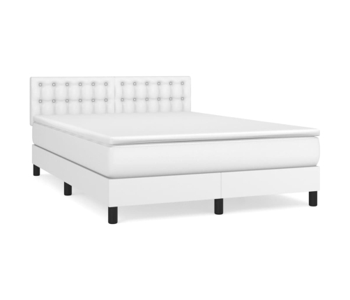 Cama box spring con colchón cuero sintético blanco 140x190 cm