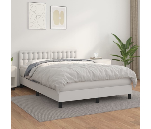 Cama box spring con colchón cuero sintético blanco 140x190 cm