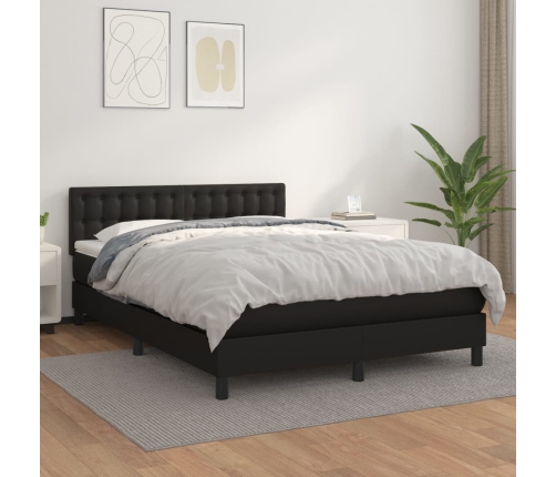 Cama box spring con colchón cuero sintético negro 140x200cm