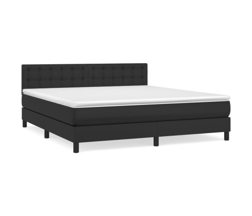 Cama box spring con colchón cuero sintético negro 160x200 cm