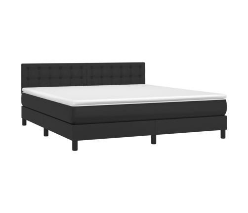 Cama box spring con colchón cuero sintético negro 160x200 cm