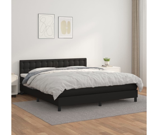 Cama box spring con colchón cuero sintético negro 160x200 cm