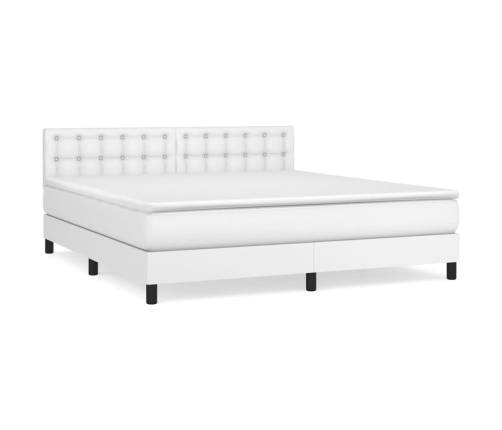 Cama box spring con colchón cuero sintético blanco 160x200 cm