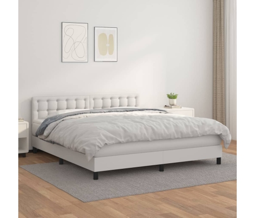 Cama box spring con colchón cuero sintético blanco 160x200 cm