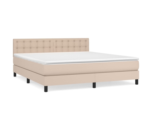 Cama box spring con colchón cuero sintético capuchino 160x200cm