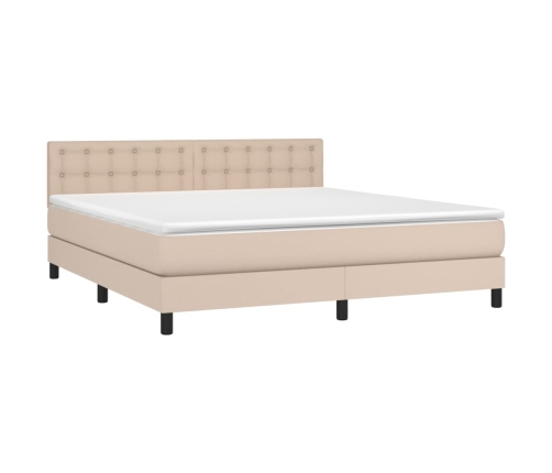 Cama box spring con colchón cuero sintético capuchino 160x200cm