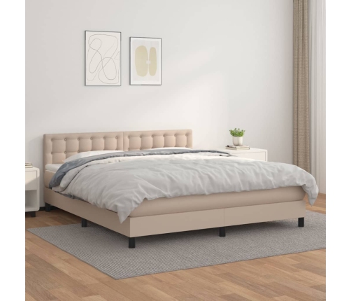 Cama box spring con colchón cuero sintético capuchino 160x200cm