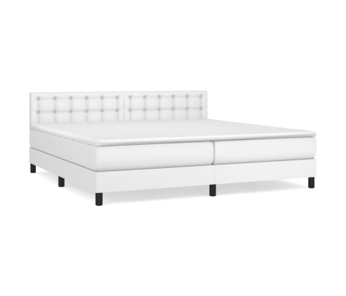 Cama box spring con colchón cuero sintético blanco 200x200 cm