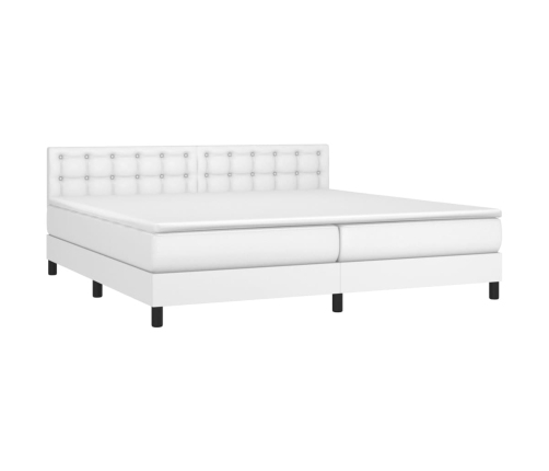 Cama box spring con colchón cuero sintético blanco 200x200 cm