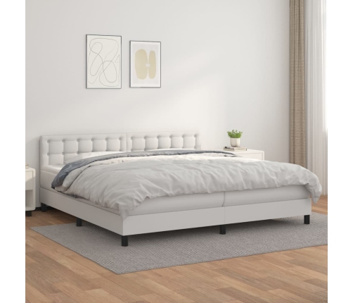 Cama box spring con colchón cuero sintético blanco 200x200 cm