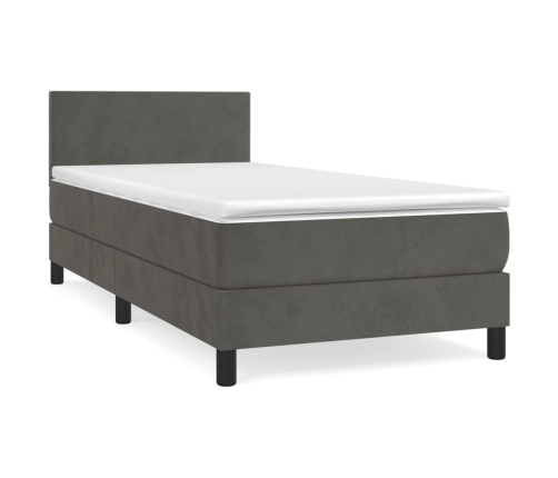 Cama box spring con colchón terciopelo gris oscuro 80x200 cm